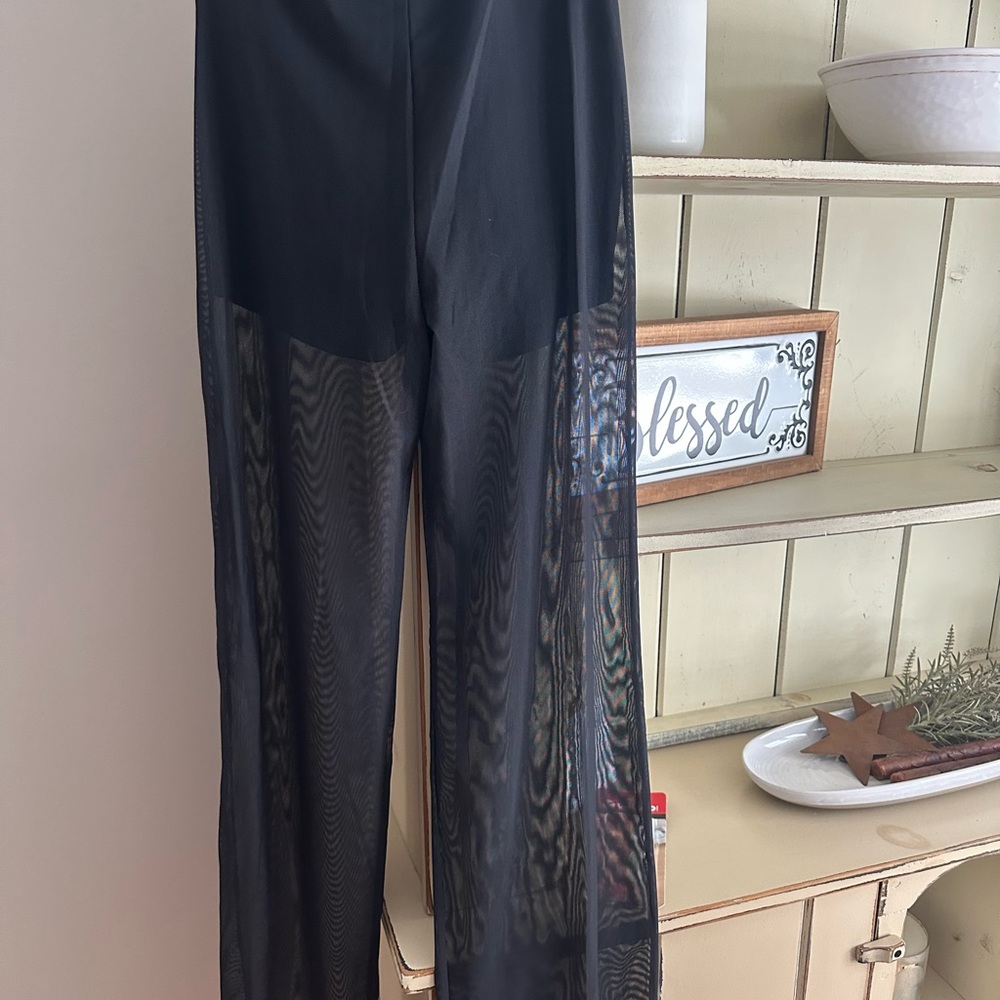 Dance costume mesh pants with black booty shorts sewed into them